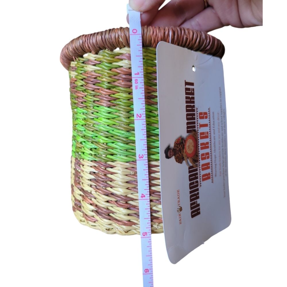 African Market Basket NEW Pen Holder, fair trade hand woven, sustainable, desk - Picture 5 of 9